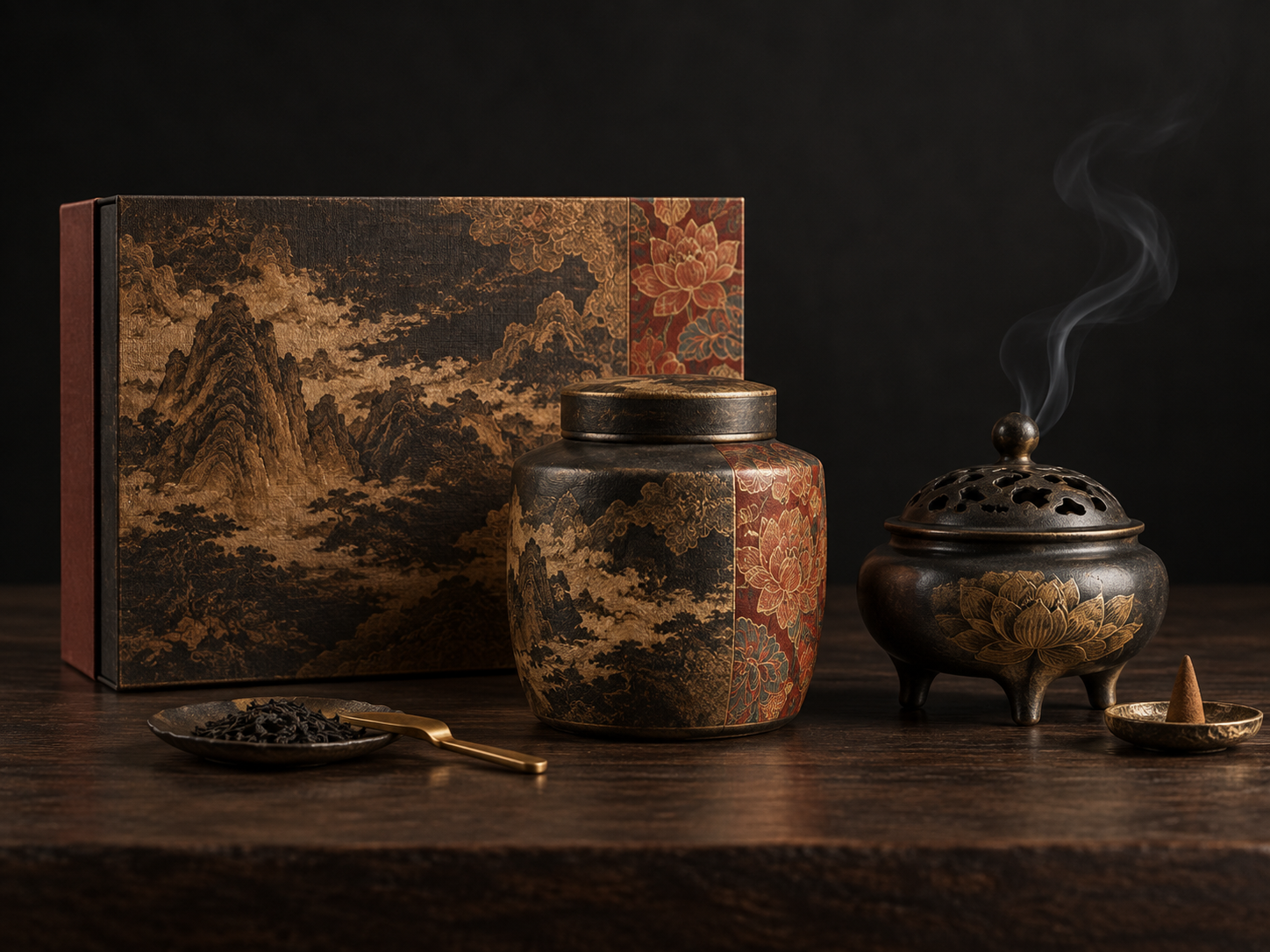 传统器物方向的寻窟茶叶与香薰概念效果